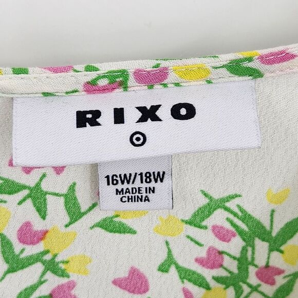 Rixo Target Puff Sleeve Dress Plus Size 16W White Pink Floral Spring Summer Boho - Picture 4 of 8